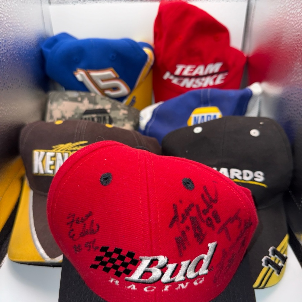 Nascar Lot Napa,Bud Racing Red and Black Autographed Cap